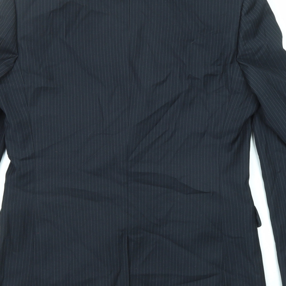 Burton Mens Blue Striped Polyester Jacket Suit Jacket Size 38 Regular