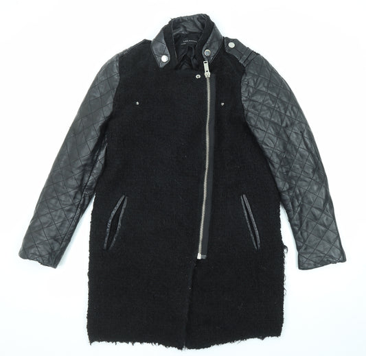 Zara Womens Black Overcoat Coat Size L Zip