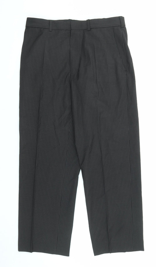Marks and Spencer Mens Brown Striped Polyester Dress Pants Trousers Size 30 in L31 in Regular Zip
