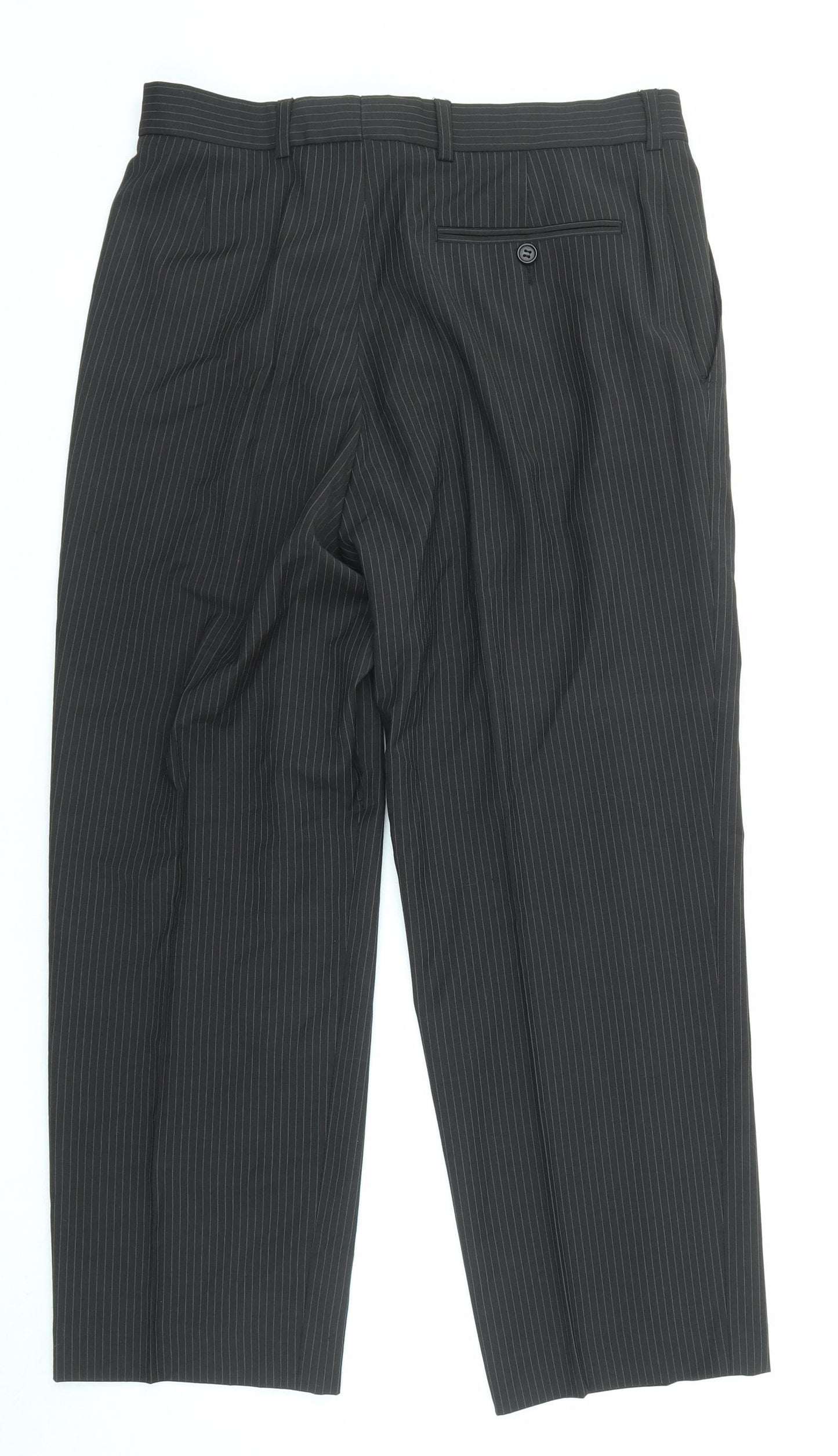 Marks and Spencer Mens Brown Striped Polyester Dress Pants Trousers Size 30 in L31 in Regular Zip