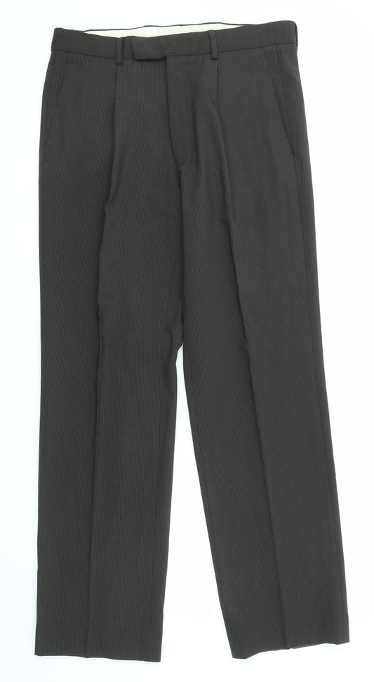 NEXT Mens Brown Striped Polyester Dress Pants Trousers Size 34 in L31 in Regular Zip
