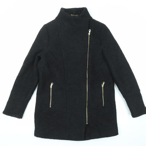 Mint Velvet Womens Black Overcoat Coat Size 12 Zip