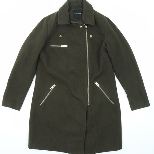 New Look Womens Green Overcoat Coat Size 12 Zip