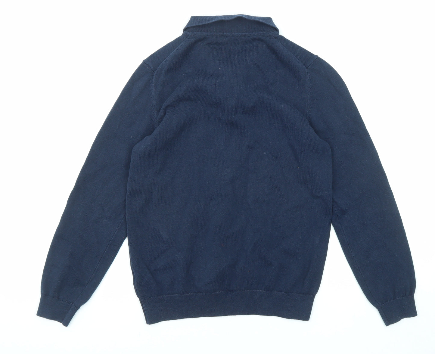 Marks and Spencer Boys Blue Collared Cotton Pullover Jumper Size 11-12 Years Zip - Quarter-Zip