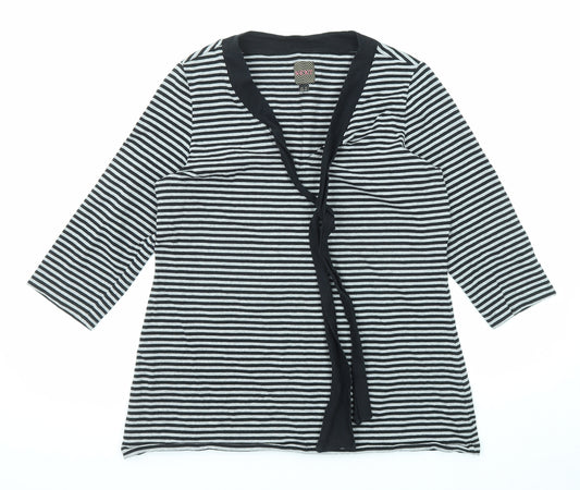 NEXT Womens Black Striped Cotton Basic T-Shirt Size 18 V-Neck