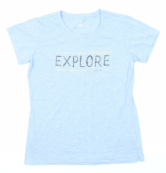 The Crew Womens Blue Cotton Basic T-Shirt Size L Round Neck - Explore