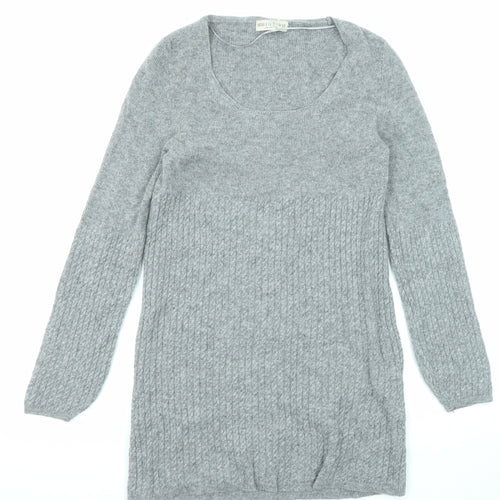 Marks and Spencer Womens Grey Scoop Neck Wool Pullover Jumper Size 10 - Long Line
