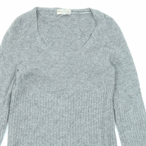 Marks and Spencer Womens Grey Scoop Neck Wool Pullover Jumper Size 10 - Long Line