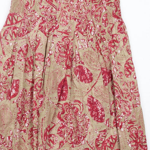 Zara Womens Brown Geometric Cotton Swing Skirt Size M Zip