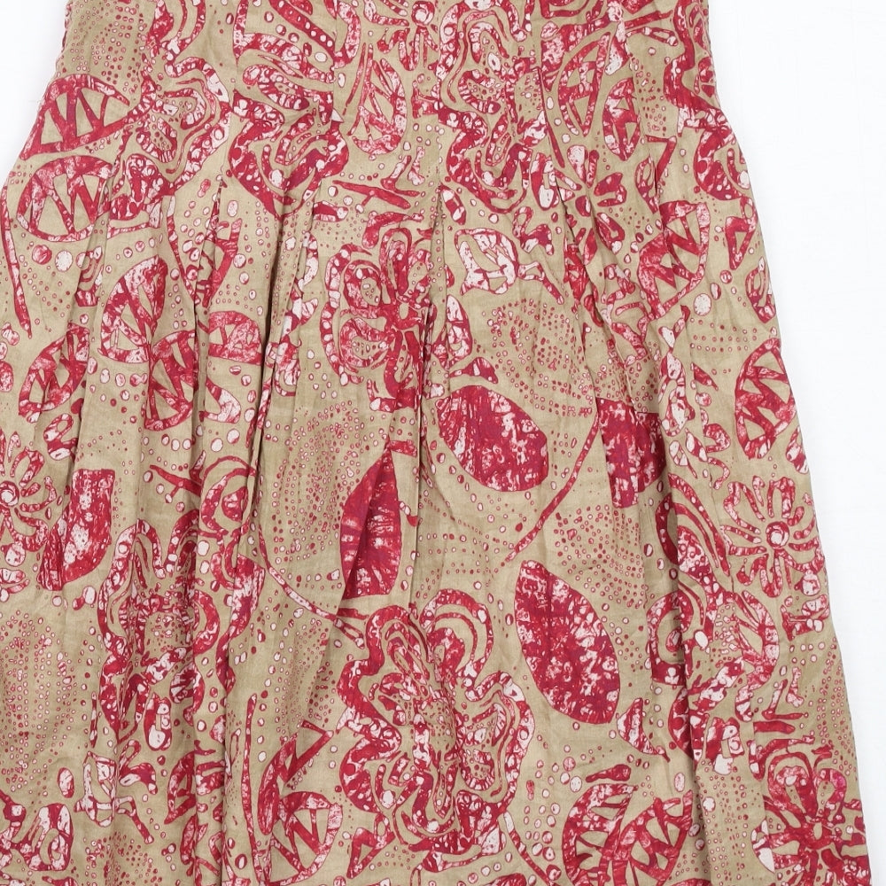 Zara Womens Brown Geometric Cotton Swing Skirt Size M Zip