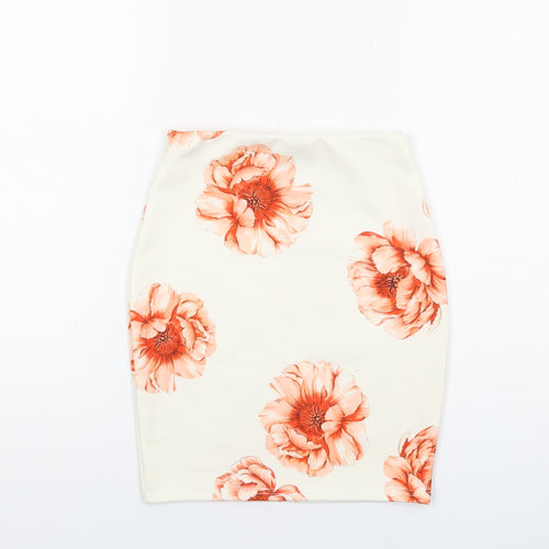 Missguided Womens Ivory Floral Polyester Bandage Skirt Size 4