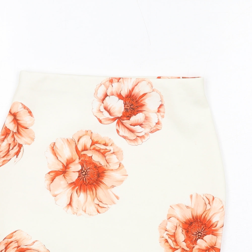 Missguided Womens Ivory Floral Polyester Bandage Skirt Size 4