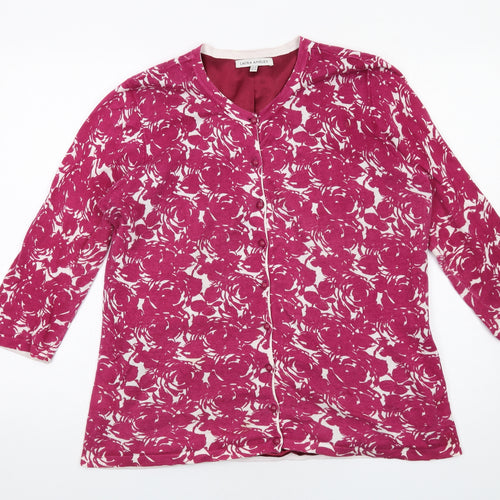 Laura Ashley Womens Pink Round Neck Floral Cotton Cardigan Jumper Size 18