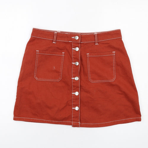 Denim & Co. Womens Orange Cotton A-Line Skirt Size 12 Button