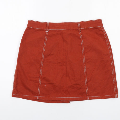 Denim & Co. Womens Orange Cotton A-Line Skirt Size 12 Button