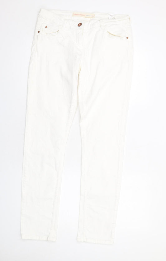 NEXT Womens White Cotton Skinny Jeans Size 12 L31 in Regular Zip