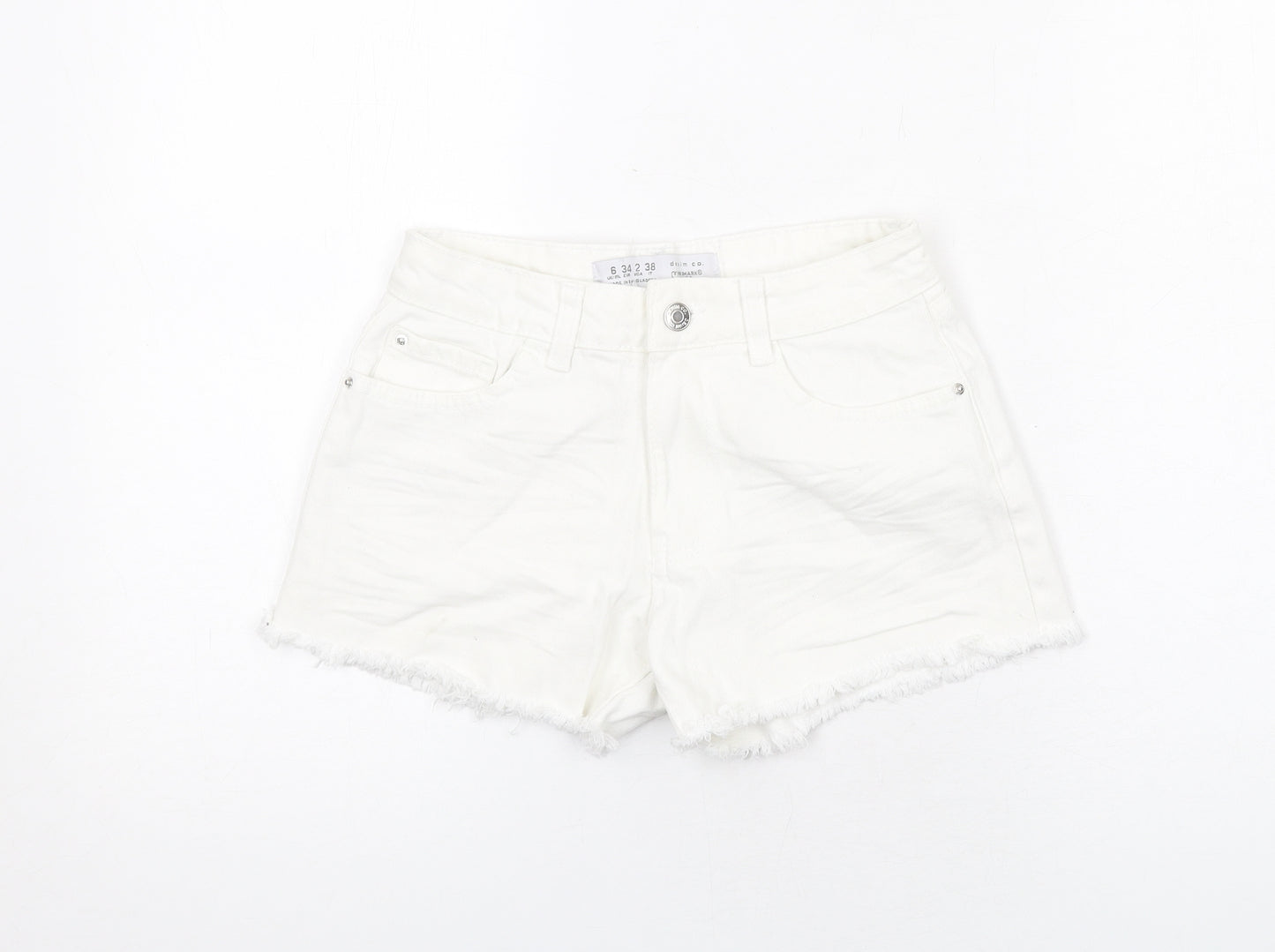 Denim & Co. Womens White Cotton Boyfriend Shorts Size 6 Regular Zip - Raw Hem