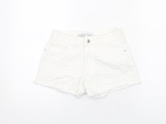 Denim & Co. Womens White Cotton Boyfriend Shorts Size 6 Regular Zip - Raw Hem