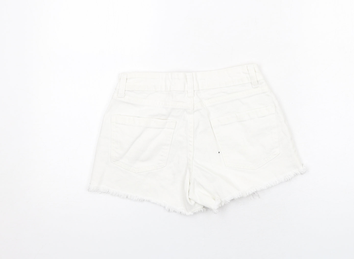 Denim & Co. Womens White Cotton Boyfriend Shorts Size 6 Regular Zip - Raw Hem