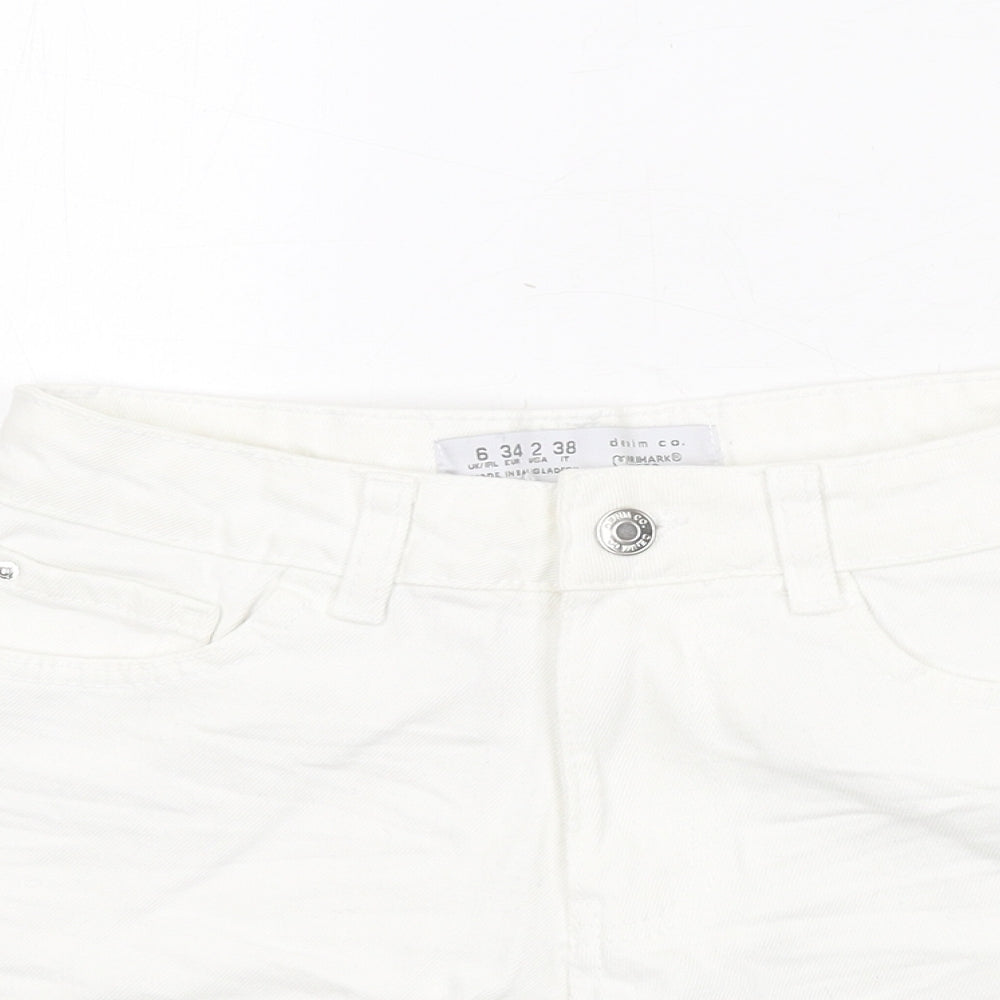 Denim & Co. Womens White Cotton Boyfriend Shorts Size 6 Regular Zip - Raw Hem