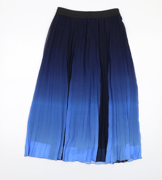Selected Womens Blue Geometric Polyester Pleated Skirt Size L - Ombré