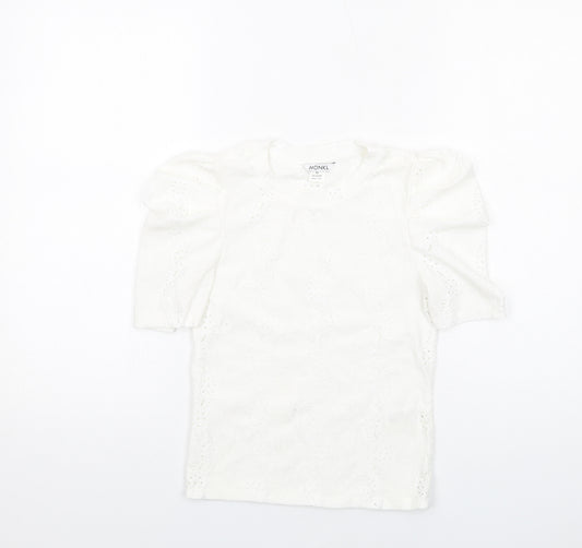 Monki Womens White Polyester Basic Blouse Size XS Crew Neck - Puff Sleeve