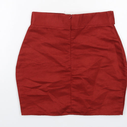 PRETTYLITTLETHING Womens Red Polyester Bandage Skirt Size 6 Zip