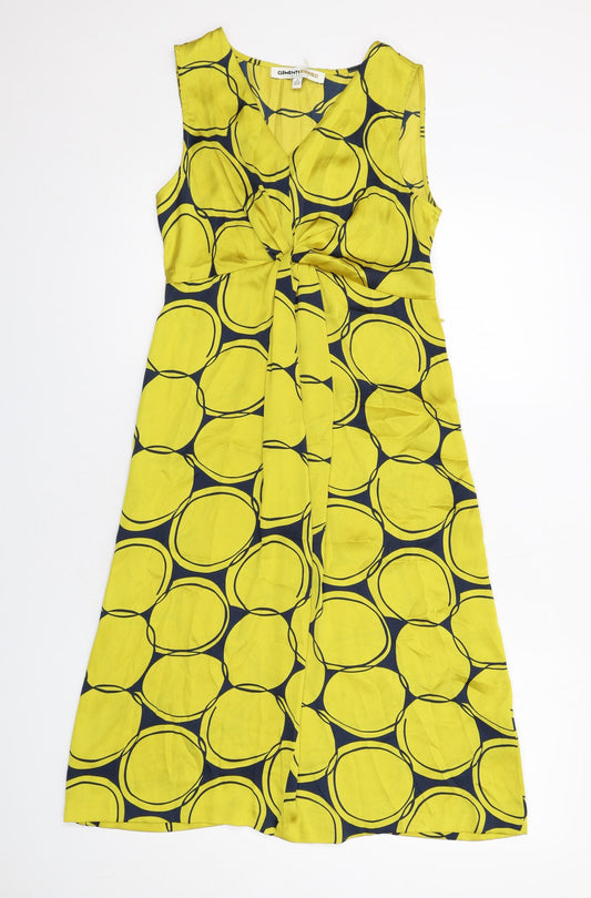 Clements Ribeiro Womens Yellow Geometric Polyester Shift Size 10 V-Neck Zip