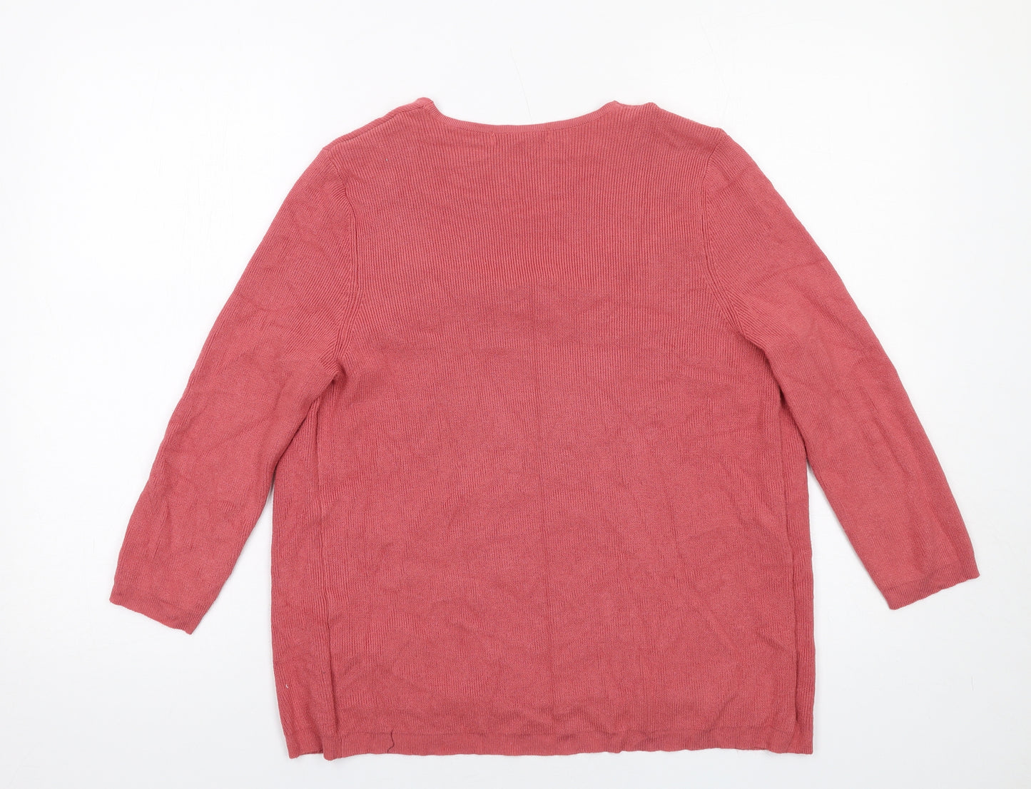 Marks and Spencer Womens Pink Round Neck Viscose Pullover Jumper Size 12 Pullover - Cardigan Top Lace Detail