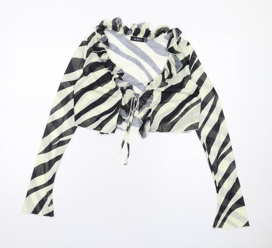 Murci Womens Ivory Geometric Polyester Basic Blouse Size 12 V-Neck