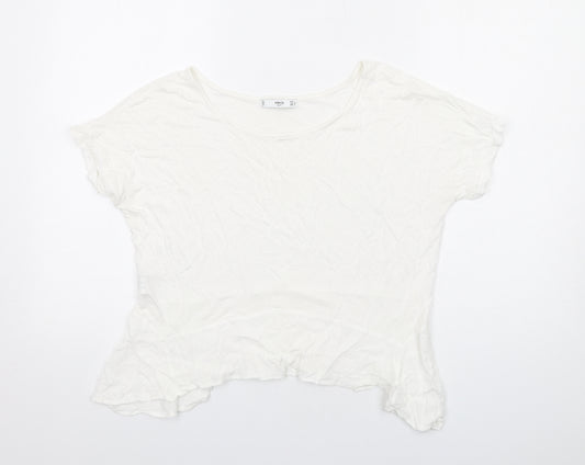Mango Womens White Lyocell Basic T-Shirt Size L Round Neck