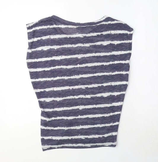 Zara Womens Blue Striped Polyester Basic Blouse Size S Round Neck