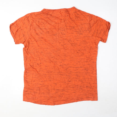 Pull&Bear Mens Orange Cotton T-Shirt Size M Round Neck