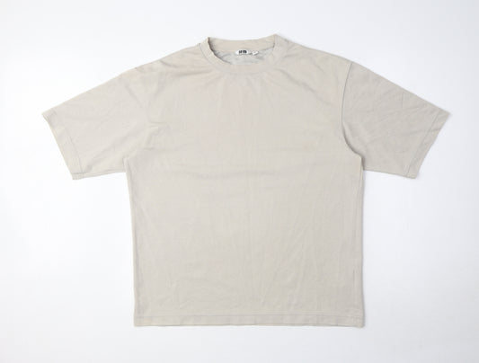 Uniqlo Mens Beige Cotton T-Shirt Size M Round Neck