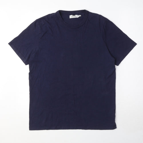 Topman Mens Blue Cotton T-Shirt Size S Round Neck