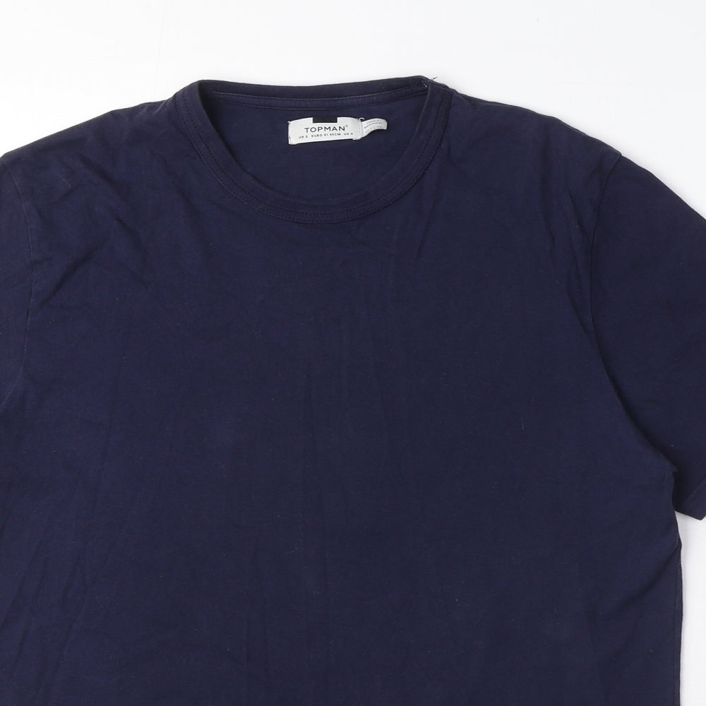 Topman Mens Blue Cotton T-Shirt Size S Round Neck