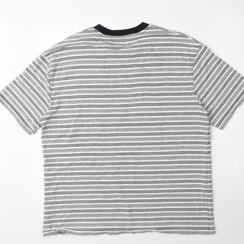 Topman Mens Grey Striped Cotton T-Shirt Size M Round Neck