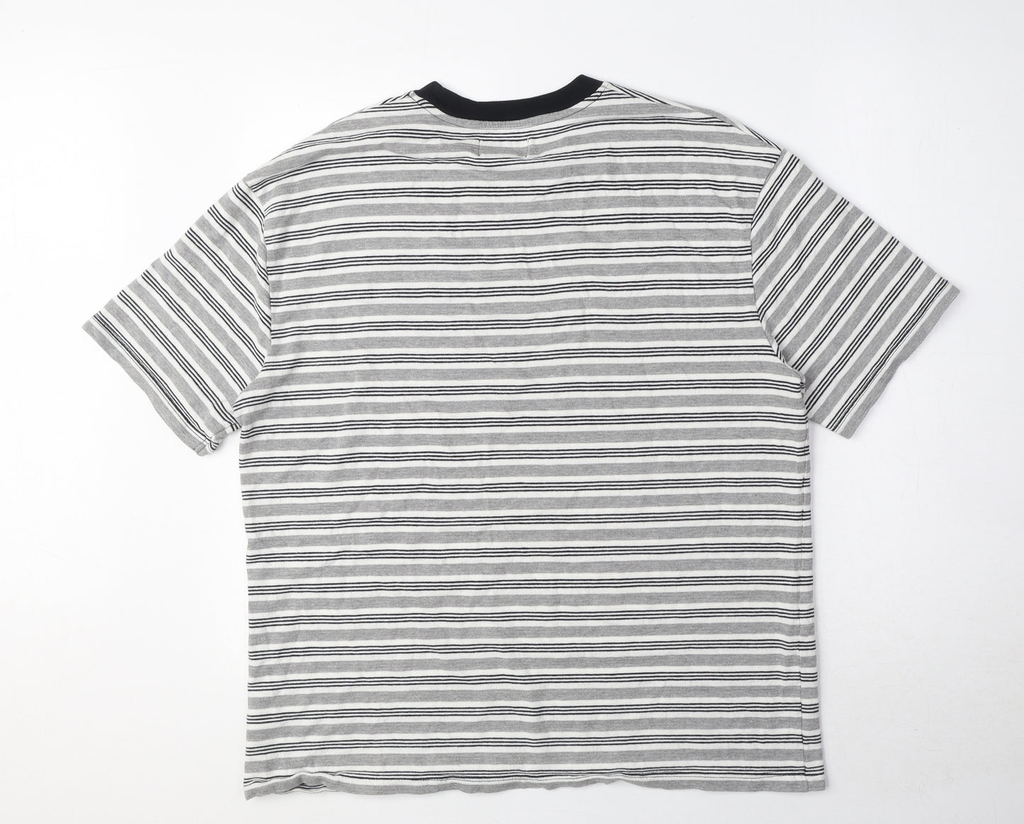 Topman Mens Grey Striped Cotton T-Shirt Size M Round Neck