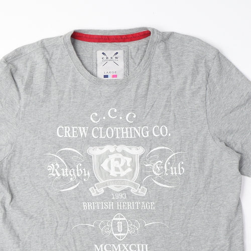 Crew Clothing Mens Grey Cotton T-Shirt Size L Round Neck