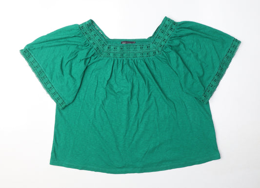 Marks and Spencer Womens Green 100% Cotton Basic Blouse Size 14 Square Neck