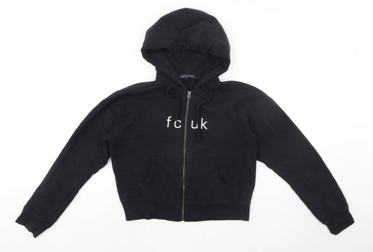 French Connection Womens Black Cotton Full Zip Hoodie Size S Zip - fcuk