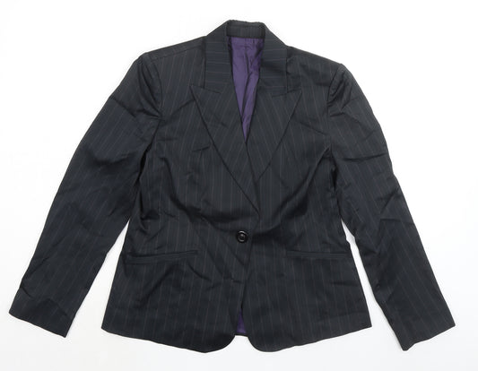 Autograph Womens Black Striped Jacket Blazer Size 14 Button