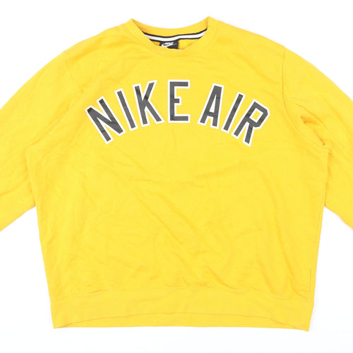 Nike Mens Yellow Cotton Pullover Sweatshirt Size L