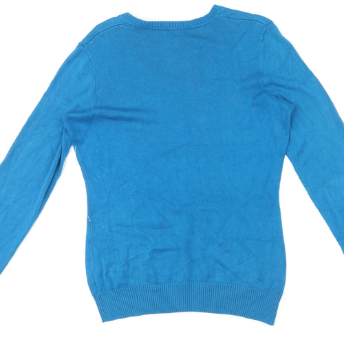 Callaway Mens Blue V-Neck Argyle/Diamond Cotton Pullover Jumper Size M Long Sleeve