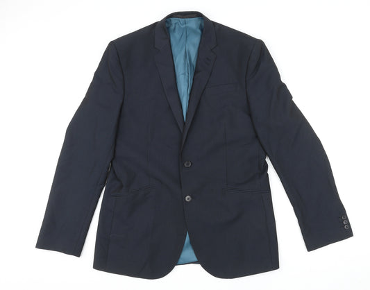 Marks and Spencer Mens Blue Striped Polyester Jacket Suit Jacket Size L Regular