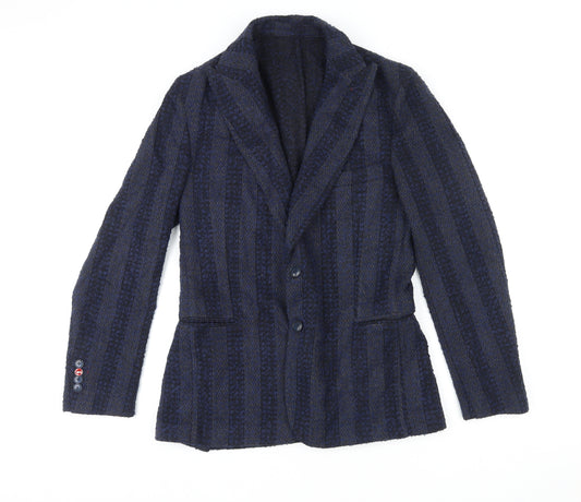 Mulish Mens Blue Striped Polyester Jacket Blazer Size L Regular