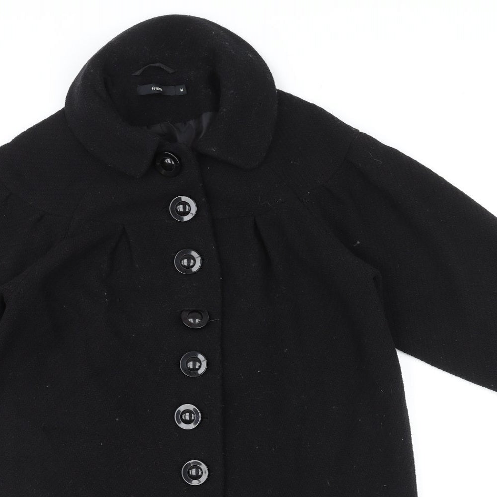 Fransa Womens Black Overcoat Coat Size M Button