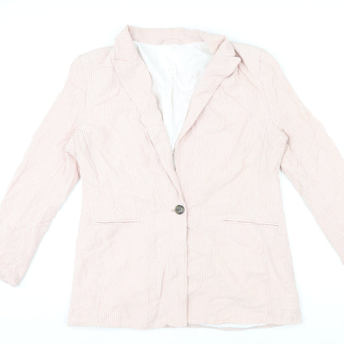 H&M Womens Pink Striped Jacket Blazer Size 16 Button