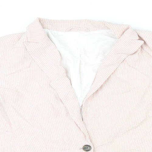 H&M Womens Pink Striped Jacket Blazer Size 16 Button