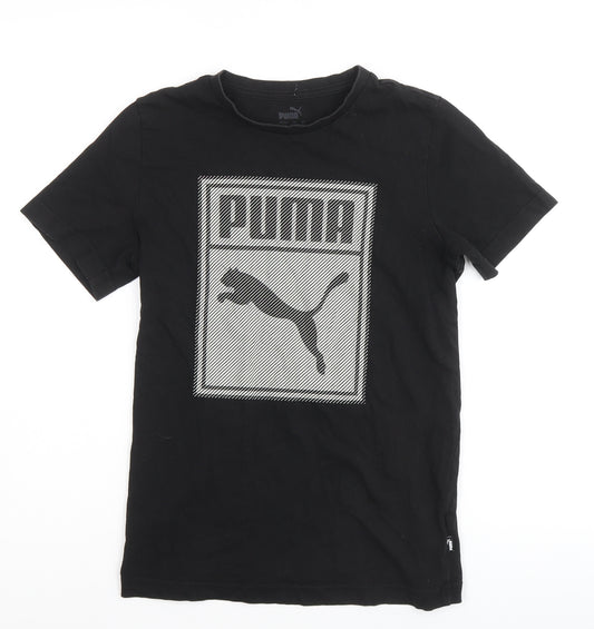PUMA Boys Black Cotton Basic T-Shirt Size 11-12 Years Round Neck Pullover